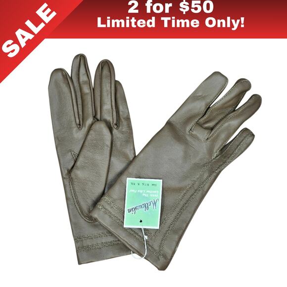 [Sale: 2 for $50!] Vintage Nylon Gloves Size 7½ Taupe/Sage Green NWT - Picture 1 of 8